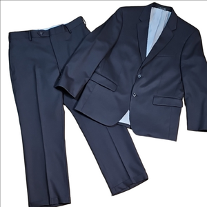 Tommy Hilfiger 100% Wool Navy Blue 2 Piece Jacket 42S Trouser Pant 36W Suit Set
